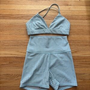 ALO Yoga Vapor Bra & Short set in Blue Sky Gingham